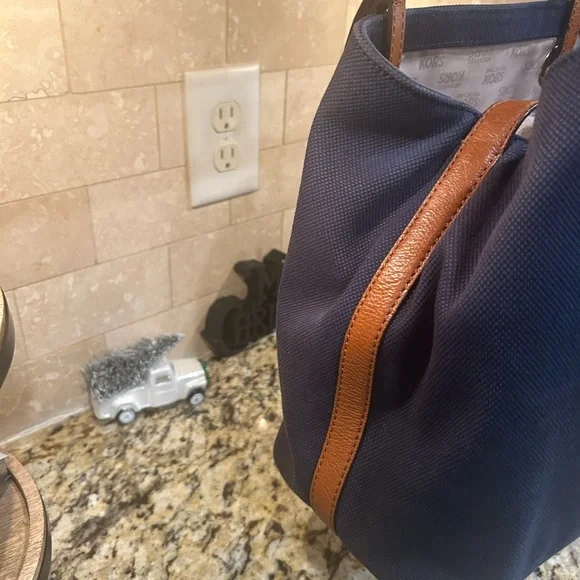 MICHAEL KORS MK JET SET CANVAS LEATHER TOTE PURSE NAVY GRAB HANDBAG - Picture 4 of 10